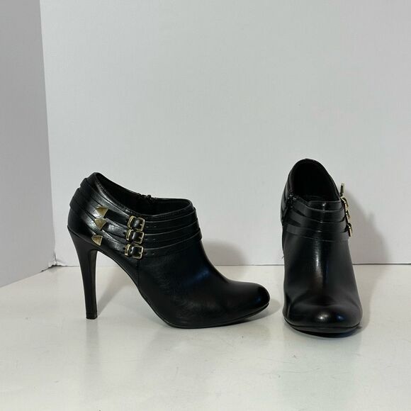 Fioni Black & Gold Heeled Boots | Women Size 7 ½ - Picture 1 of 12